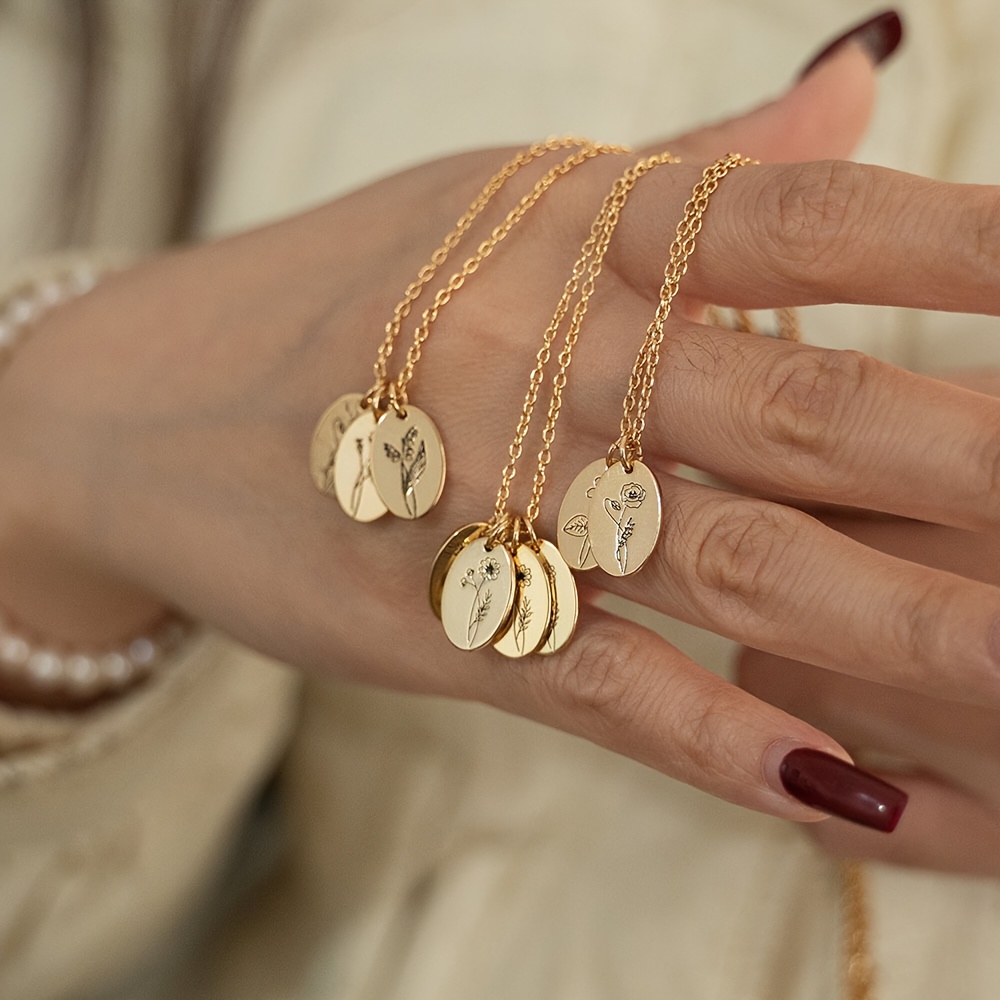 Personalized Women's Birth Flower Pendant Necklace in 18K Plated Design